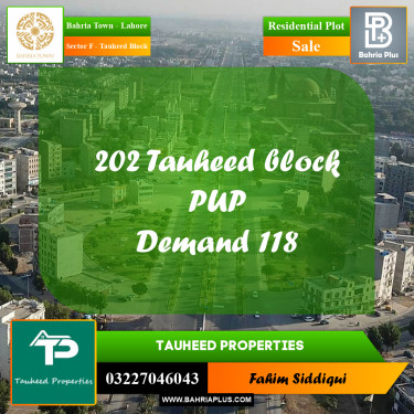 Residential Plot for Sale in Sector F - Tauheed Block -  Bahria Town, Lahore - (BP-162686)