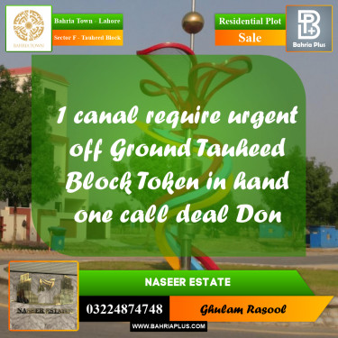 Residential Plot for Sale in Sector F - Tauheed Block -  Bahria Town, Lahore - (BP-162726)
