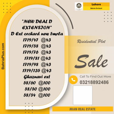 Residential Plot for Sale in Phase 1 - Eastern District Ext. II -  Bahria Orchard, Lahore - (BP-162729)