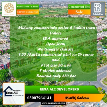 Commercial Plot for Sale in Midway Commercial -  Bahria Town, Lahore - (BP-162789)