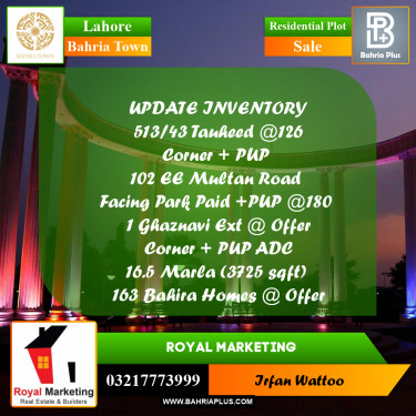 Residential Plot for Sale in Sector F - Tauheed Block -  Bahria Town, Lahore - (BP-162829)
