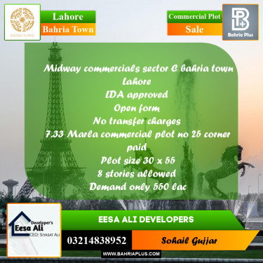 Commercial Plot for Sale in Midway Commercial -  Bahria Town, Lahore - (BP-162936)