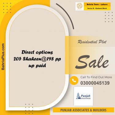 Residential Plot for Sale in Sector B - Shaheen Block -  Bahria Town, Lahore - (BP-162952)