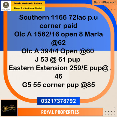 Residential Plot for Sale in Phase 1 - Southern District -  Bahria Orchard, Lahore - (BP-162988)