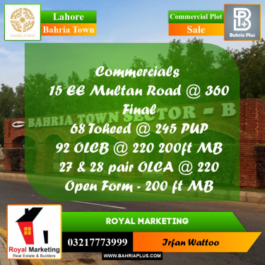 Commercial Plot for Sale in Sector D - EE Multan Block Commercial -  Bahria Town, Lahore - (BP-163052)