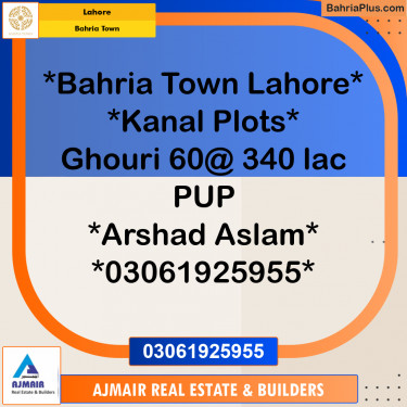 Residential Plot for Sale in Sector B - Ghouri Block -  Bahria Town, Lahore - (BP-163062)