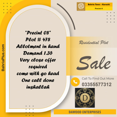 250 Sq. Yards Residential Plot for Sale in Precinct 8 -  Bahria Town, Karachi - (BP-163082)