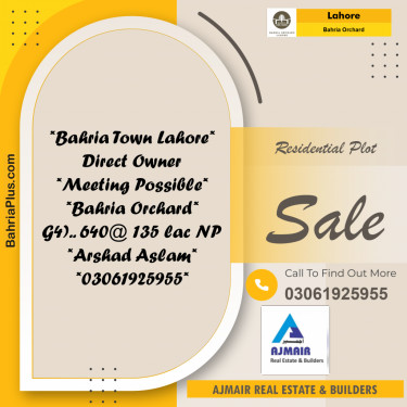 Residential Plot for Sale in Phase 4 - G4 Block -  Bahria Orchard, Lahore - (BP-163089)
