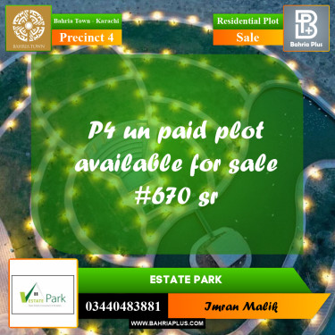 500 Sq. Yards Residential Plot for Sale in Precinct 4 -  Bahria Town, Karachi - (BP-163125)