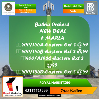 Residential Plot for Sale in Phase 1 - Eastern District Ext. II -  Bahria Orchard, Lahore - (BP-163127)