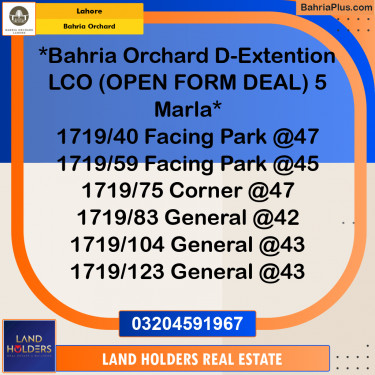 Residential Plot for Sale in Phase 2 - D Block -  Bahria Orchard, Lahore - (BP-163179)
