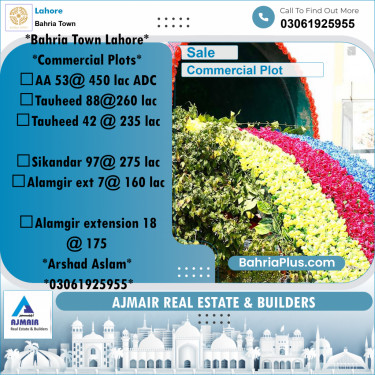 Commercial Plot for Sale in Sector D - AA Block -  Bahria Town, Lahore - (BP-163236)