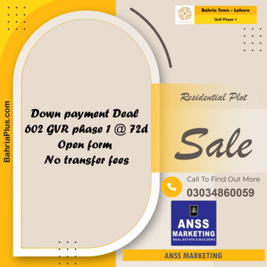 Residential Plot for Sale in Golf Phase 1 -  Bahria Town, Lahore - (BP-163237)