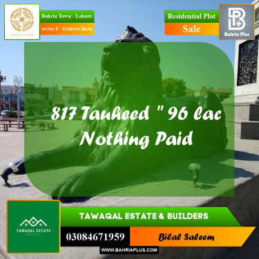 Residential Plot for Sale in Sector F - Tauheed Block -  Bahria Town, Lahore - (BP-163282)