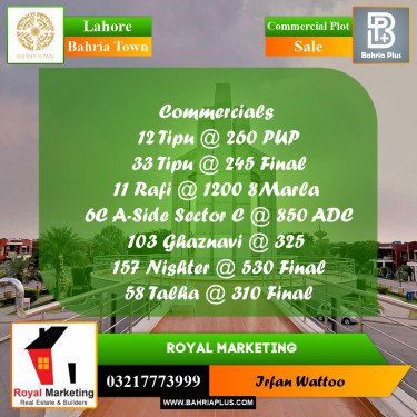 Commercial Plot for Sale in Sector E - Rafi Block -  Bahria Town, Lahore - (BP-163363)