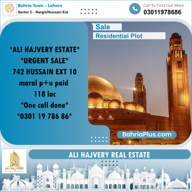 Residential Plot for Sale in Sector C - Nargis/Hussain Ext. -  Bahria Town, Lahore - (BP-163489)
