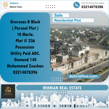 Residential Plot for Sale in Overseas B -  Bahria Town, Lahore - (BP-163500)