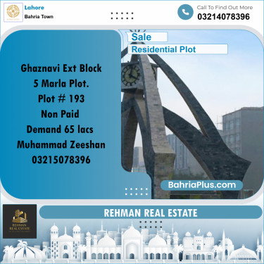 Residential Plot for Sale in Sector F - Ghaznavi Ext. Block -  Bahria Town, Lahore - (BP-163506)