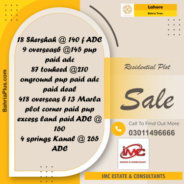 Residential Plot for Sale in Sector F - Shershah Block -  Bahria Town, Lahore - (BP-163545)