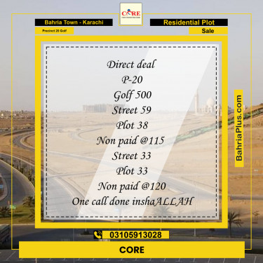 500 Sq. Yards Residential Plot for Sale in Precinct 20 Golf -  Bahria Town, Karachi - (BP-163595)