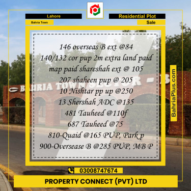 Residential Plot for Sale in Overseas B -  Bahria Town, Lahore - (BP-163620)