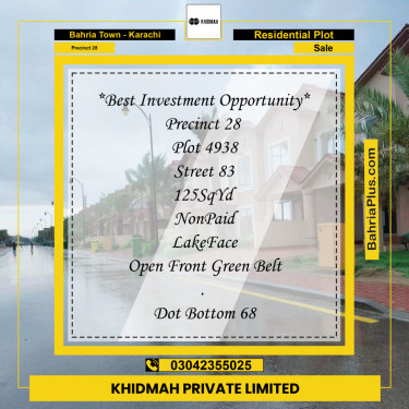 125 Sq. Yards Residential Plot for Sale in Precinct 28 -  Bahria Town, Karachi - (BP-163657)