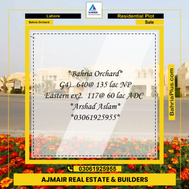 Residential Plot for Sale in Phase 4 - G4 Block -  Bahria Orchard, Lahore - (BP-163677)