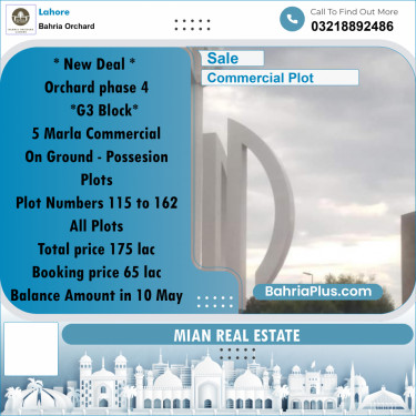 Commercial Plot for Sale in Phase 4 - G3 Block -  Bahria Orchard, Lahore - (BP-163757)