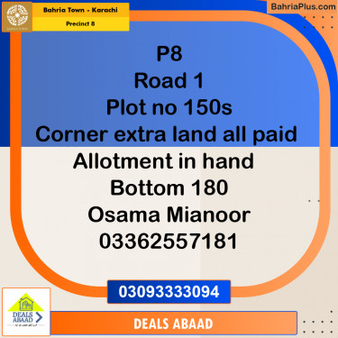 250 Sq. Yards Residential Plot for Sale in Precinct 8 -  Bahria Town, Karachi - (BP-163764)