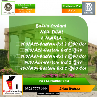Residential Plot for Sale in Phase 1 - Eastern District Ext. II -  Bahria Orchard, Lahore - (BP-163880)