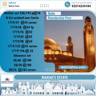 Residential Plot for Sale in Sector E - Nishtar Block -  Bahria Town, Lahore - (BP-163890)