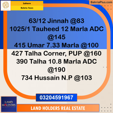 Residential Plot for Sale in Sector E - Jinnah Block -  Bahria Town, Lahore - (BP-163896)