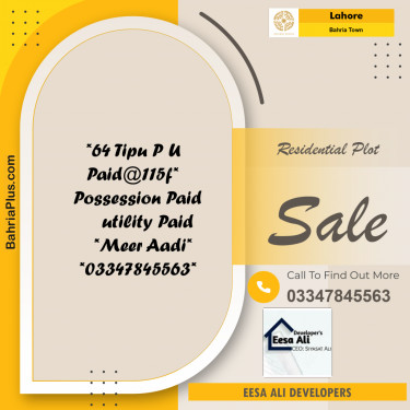 Residential Plot for Sale in Sector F - Tipu Sultan Block -  Bahria Town, Lahore - (BP-163918)