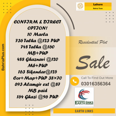 Residential Plot for Sale in Sector F - Talha Block -  Bahria Town, Lahore - (BP-164027)