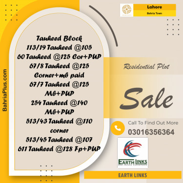 Residential Plot for Sale in Sector F - Tauheed Block -  Bahria Town, Lahore - (BP-164029)