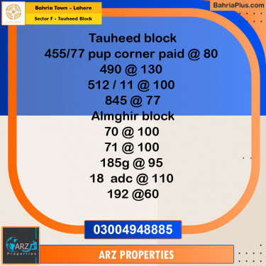 Residential Plot for Sale in Sector F - Tauheed Block -  Bahria Town, Lahore - (BP-164091)