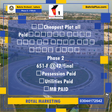 Residential Plot for Sale in Phase 2 - F Block -  Bahria Orchard, Lahore - (BP-164098)