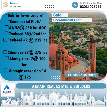 Commercial Plot for Sale in Sector D - AA Block -  Bahria Town, Lahore - (BP-164144)
