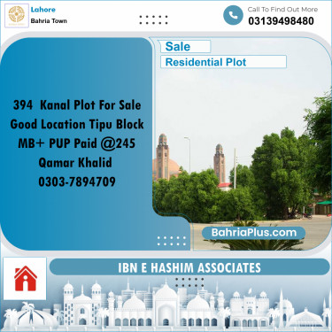 Residential Plot for Sale in Sector F - Tipu Sultan Block -  Bahria Town, Lahore - (BP-164223)