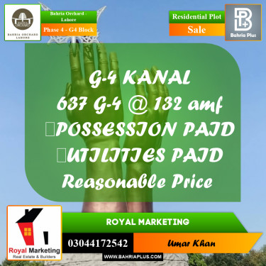 Residential Plot for Sale in Phase 4 - G4 Block -  Bahria Orchard, Lahore - (BP-164272)