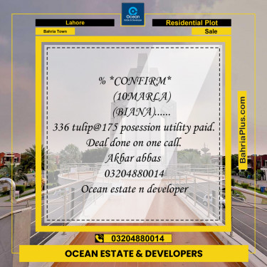Residential Plot for Sale in Sector C - Tulip Block -  Bahria Town, Lahore - (BP-164405)