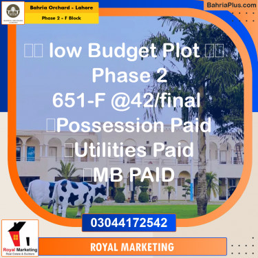 Residential Plot for Sale in Phase 2 - F Block -  Bahria Orchard, Lahore - (BP-164453)