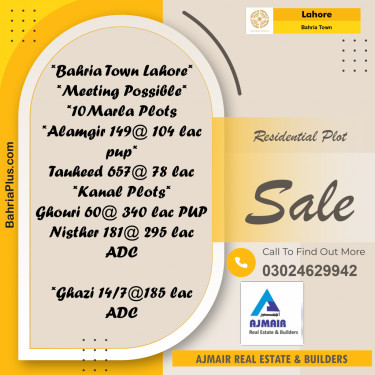 Residential Plot for Sale in Sector F - Alamgir Block -  Bahria Town, Lahore - (BP-164489)