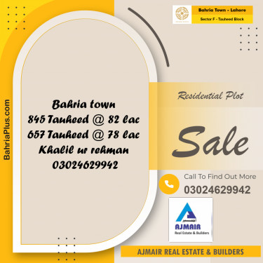 Residential Plot for Sale in Sector F - Tauheed Block -  Bahria Town, Lahore - (BP-164493)