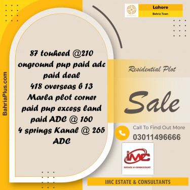 Residential Plot for Sale in Sector F - Tauheed Block -  Bahria Town, Lahore - (BP-164497)