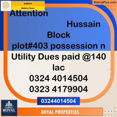 Residential Plot for Sale in Sector C - Nargis/Hussain Block -  Bahria Town, Lahore - (BP-164526)