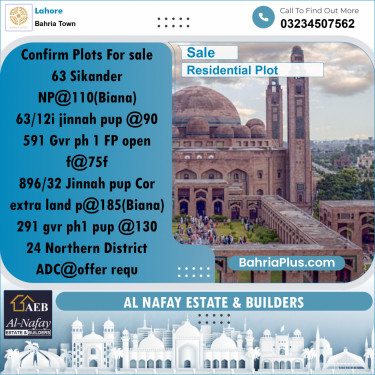 Residential Plot for Sale in Sector F - Sikander Block -  Bahria Town, Lahore - (BP-164593)