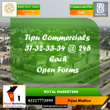 Commercial Plot for Sale in Sector F - Tipu Commercial -  Bahria Town, Lahore - (BP-164653)