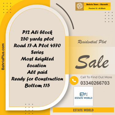 125 Sq. Yards Residential Plot for Sale in Precinct 12 - Ali Block -  Bahria Town, Karachi - (BP-164656)