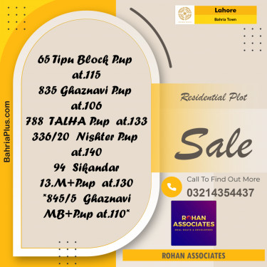 Residential Plot for Sale in Sector F - Tipu Sultan Block -  Bahria Town, Lahore - (BP-164686)